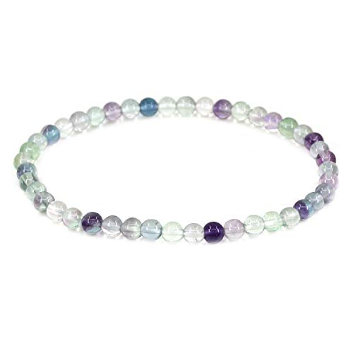 Keleny 4mm Natural Round Beads Gemstones Rock Crystal Stretch Bracelet 7 Inch Unisex - color: AA Grade Clear Fluorite