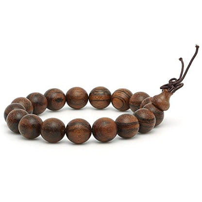 15mm Wooden Bead Bracelet, Buddhist Prayer Bead Bracelet, Handmade Wooden Bead Bracelet, Tiger Skin Sandalwood Bead Bracelet, 15 Bead Hand Served Bead Bracelet for Women Men