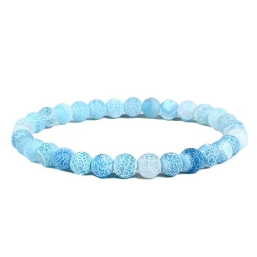 Justinstones Gem Semi Precious Gemstone 6mm Round Beads Stretch Bracelet 6.5 Inch Unisex - color: Blue Weathered Agate