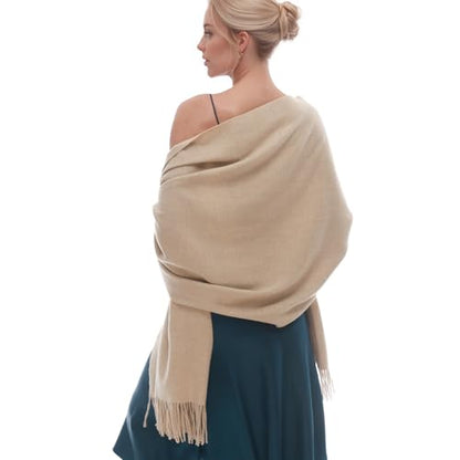 RIIQIICHY Winter Scarfs for Women Pashmina Shawls Wraps for Evening Dresses Large Warm Soft Scarves - color: Beige