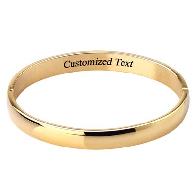 Womens 6MM Stainless Steel Brecelet Plain Polished Finish Cuff Bangle - color: Gold(Engraved)