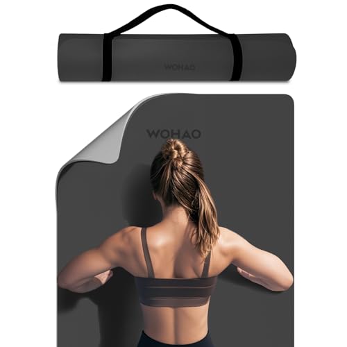 Extra Thick 8mm Yoga Mat, 72"x28" Non Slip Exercise Mat, Reversible 2-Sided Dual Color Premium POE Material, with Carrying Strap for Yoga, Pilates, Home Gym - color: Black+Gray, size: 183*70*0.8cm