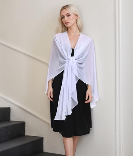 TONGFANTFL Shawls Wraps for Evening Wedding Party Chiffon Scarf Soft Bridal Wraps Wedding Guest Shawl Coverage - color: White