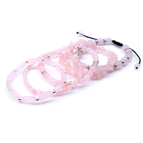 5Pcs Healing Crystal Bracelet for Women Men, Handmade Adjustable Gemstone Bracelets Beaded Reiki Energ Bracelet Set Jewelry Gifts for Women Men - color: Rose Quartz