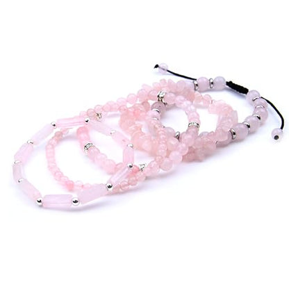 5Pcs Healing Crystal Bracelet for Women Men, Handmade Adjustable Gemstone Bracelets Beaded Reiki Energ Bracelet Set Jewelry Gifts for Women Men - color: Rose Quartz