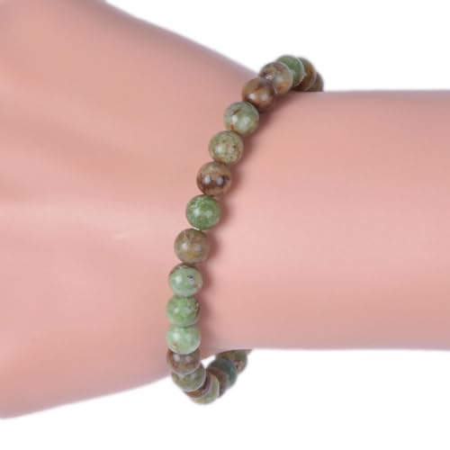Justinstones Gem Semi Precious Gemstone 6mm Round Beads Stretch Bracelet 6.5 Inch - color: Green Opal