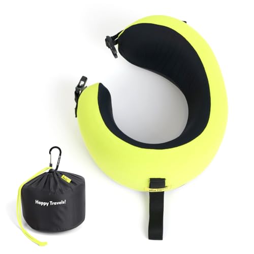 C CUSHION LAB Travel Pillow, Award-Winning Patented Ergonomic Design for Chin & Neck Support Memory Foam Neck Pillow, Compact Airplane Pillow for Traveling, Flight, Car (Spark, Medium) - color: Spark, size: Medium