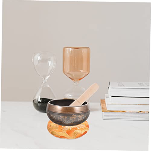 COLLBATH 1Set Tibet Singing Bowl Set Handmade Meditation Sound Bowl for Yoga Relaxation Chakra Healing Flat Bottom Multi Function Bowl with Wooden Mallet Zen Bag