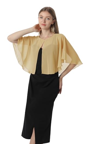 Chiffon Capelet Soft capes Shawls and Wraps for Evening Dress Wedding Cape 1920s shawl accessories for women - color: Gold