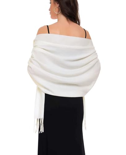 Pashmina Shawl and Wraps for Evening Dresses Resemble Cashmere Scarf for Women Wedding Winter Warm Shawls - color: Cream
