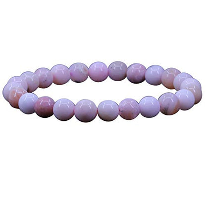 Keleny Gem Semi Precious Gemstones 8mm Natural Quartzite Stone Round Beads Crystal Stretch Bracelet 7 Inch Unisex - color: Peruvian Pink Opal