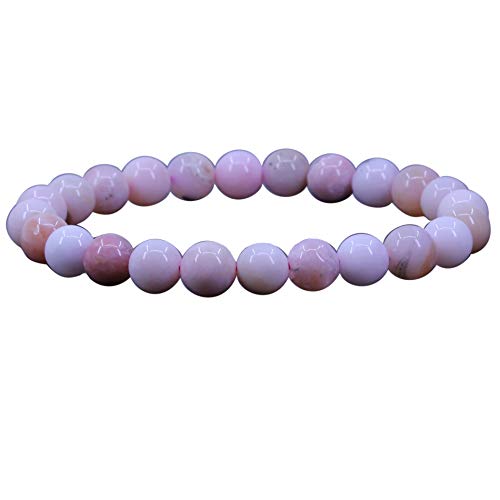 Keleny Gem Semi Precious Gemstones 8mm Natural Quartzite Stone Round Beads Crystal Stretch Bracelet 7 Inch Unisex - color: Peruvian Pink Opal