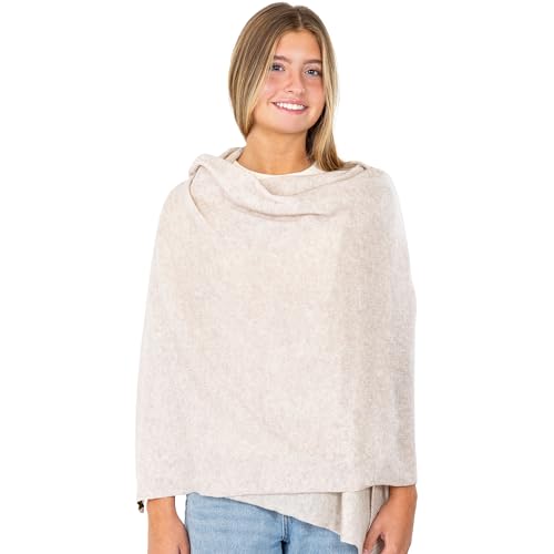 Velanio Cashmere Luxury Knitted Wrap Travel Shawl Scarf, Pashmina Stole, All-Season Scarf for Women Cashmere Wool Blend - color: Seoul Beige