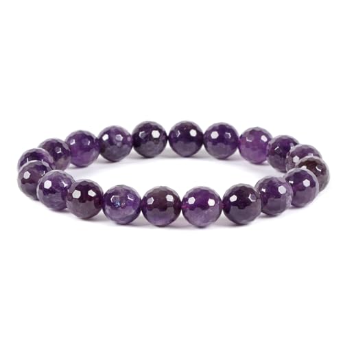 Justinstones Gemstone Crystals Chakra Beads Bracelet Crystal Healing 10mm Round Stretchable Bracelet for Her Gift - color: Faceted Amethyst