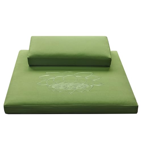 Portable Foldable Meditation Cushion Mat Set with Washable Cotton Linen Cover, Larger Yoga Mat Bolster Floor Pillows Seating for Adults Meditation Accessories green-70cm - color: Green, size: 70cm