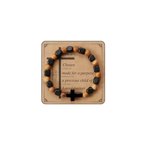 MILAKOO Wooden Bracelet with Black Stainless Steel Cross Charms Bead Christian Gifts for Women Men - color: D5