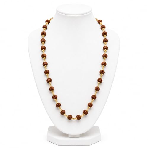 BRIJ HAAT Rudraksha Beads Mala, Golden Cap, Religious Prayer Necklace, Traditional Indian Jewelry - color: Brown