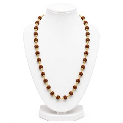 BRIJ HAAT Rudraksha Beads Mala, Golden Cap, Religious Prayer Necklace, Traditional Indian Jewelry - color: Brown