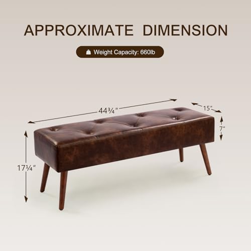 Furnimart Faux Leather Bench Ottoman, Tufted Button Bedroom Benches Footrest Stool in Solid Wood Legs, Long and Dining Bench, Indoor Bench for Entryway Living Room Bedroom (Leather-Darkbrown) - color: Leather-darkbrown