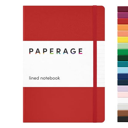 PAPERAGE Lined Journal Notebook, Hardcover Journal for Women & Men, 160 Pages, (5.6 in x 8 in), College Ruled Journaling Notebook for Work, School Supplies & Note Taking, (Red) - color: Red, style: A. Lined