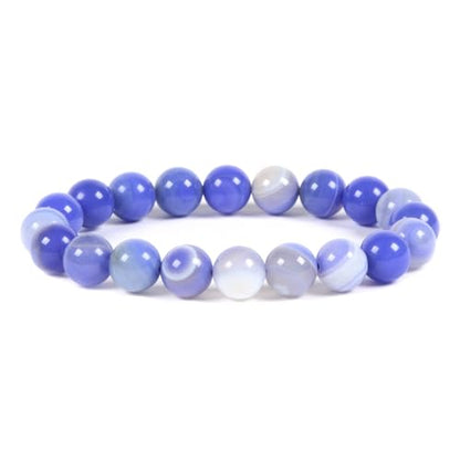 Justinstones Gem Semi Precious Gemstone 10mm Round Beads Stretch Bracelet 7 Inch Unisex - color: Dyed Blue Banded Agate