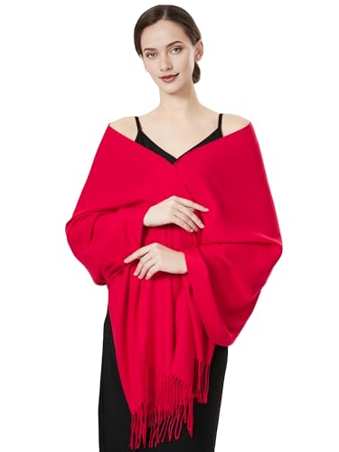 Luxurious Pashmina Feel Scarf & Shawl - Soft Solid Color Wrap for Weddings, Evening Dresses, Gifts - color: . Red