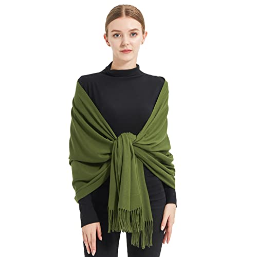 Ciormis Pashmina Scarf for Women, Soft Pashminas Shawls and Wraps for Evening Dresses, Wedding Bride Bridesmaid Shawls Scarf - color: Dark Green