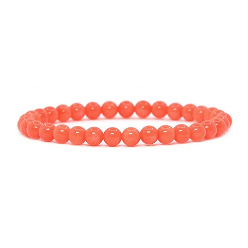 Justinstones Gem Semi Precious Gemstone 6mm Round Beads Stretch Bracelet 6.5 Inch - color: Dyed Orangered Coral