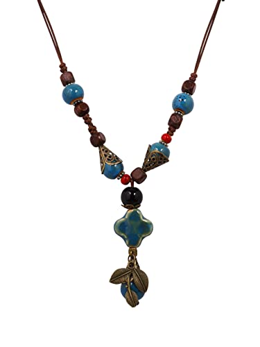 MINACHI Vintage Bohemian Ethnic Colorful Ceramic Bead Long Y Necklace, Hippie Boho Summer Fashion Jewelry Gift for Women - color: S02