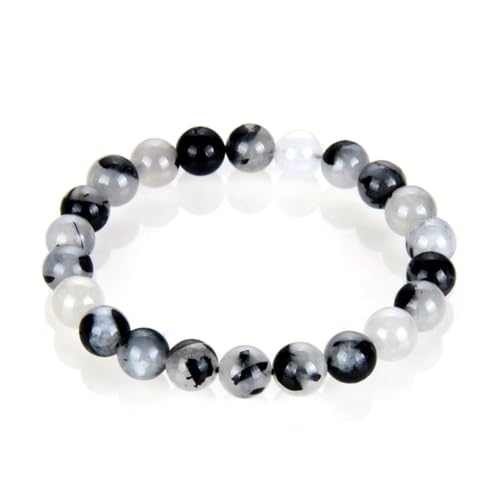 Adabele 1pc Natural Stretch Gemstone Bracelet 8mm (0.31") Bead 7 Inch to 8.5 inch Healing Crystal Energy Quartz Chakra Jewelry Women Unisex Birthday Gift - color: Black Rutilated Quartz, size: 7 inch