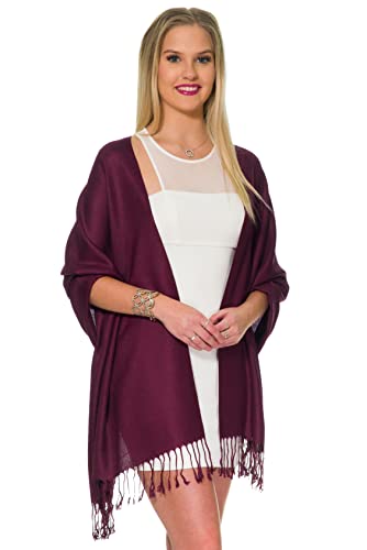 Pashmina Shawls and Wraps for Evening Dresses, Large Soft Pashminas Wedding Shawl - color: Maroon