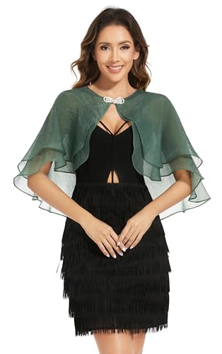 Women's Sheer Tencel Shawls and Wraps for Evening Dresses Soft Wedding Cape Lightweight Bridesmaid Scarves Cover Up - color: Dark Green