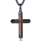 Wooden Cross Necklace for Men, Real Ebony Inset In Black Stainless Steel Christian Wood Crucifix Pendant, Adjustable Necklace 24+2" Box Chain - color: Ebony Cross Necklace