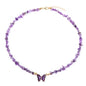 Bohemian Crystal Butterfly Necklaces Stress Relief Anxiety Yoga Pendant,Healing Natural Stone Mantra Choker for Women Teen Girls Friendship Birthday Mothers Day Gift Summer Beach Jewelry - color: Amethyst A