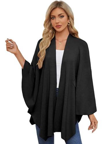 PULI Women's Elegant Shawl Wraps Soft Open Front Poncho Sweater for Spring Fall Winter - color: Front Tab-black