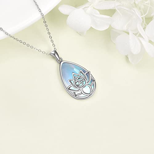 ONEFINITY Lotus Necklace 925 Sterling Silver Moonstone Pendant Necklace Yoga Lotus Jewelry for Women - style: Teardrop moonstone