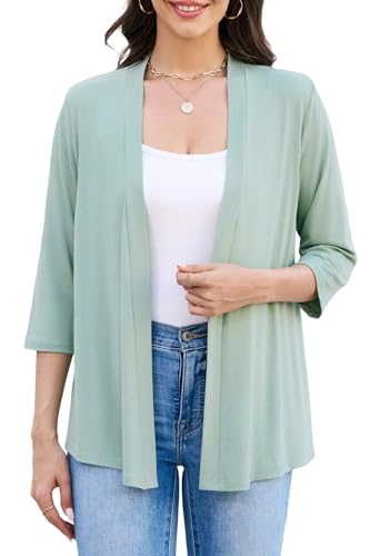 Yekaty 3/4 Sleeve Cardigan for Women Lightweight Thin Open Front Summer Soft Drape Cardigans - color: Sage Green, size: Large