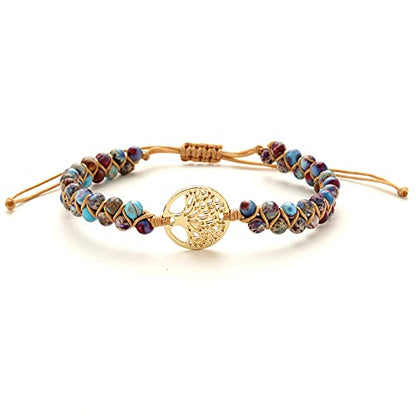 Jinxiuge Tree of Life Turquoise Stone Bracelet for Women Handmade Braided Layered Bead Bracelet with Black Gift Box - style: Style-B