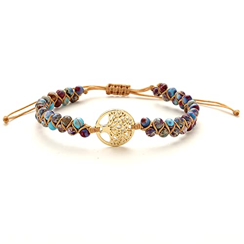 Jinxiuge Tree of Life Turquoise Stone Bracelet for Women Handmade Braided Layered Bead Bracelet with Black Gift Box - style: Style-B