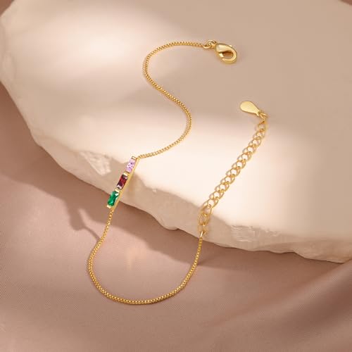 Personalized Birthstone Bracelet for Women – 925 Sterling Silver Adjustable Family Mothers Day Bracelet with Birthstones, Mothers Day, Christmas,Birthday Gift for Mom, Grandma, Wife, Bridesmaid - color: 3 Birthstones