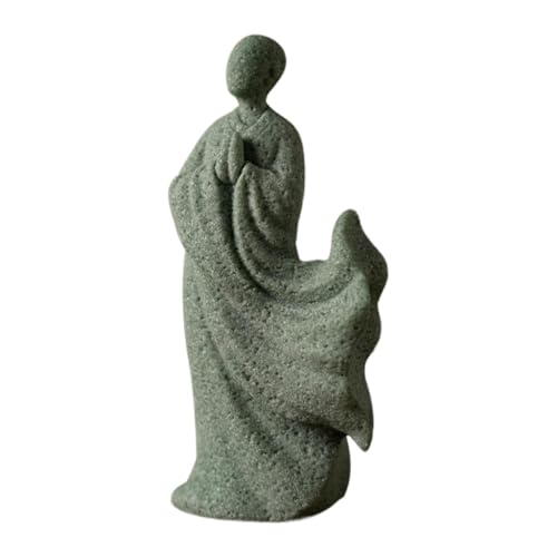 Zen Monk Statue Green Sandstone Bonsai Ornament Desktop Decor Meditation Figurine Chinese Style Sculpture Gift- Style a