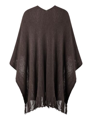 Ferand Shawl Wraps for Women, Cozy Lightweight Poncho Cape with Pockets, Warm for Fall Winter Travel - color: Brown