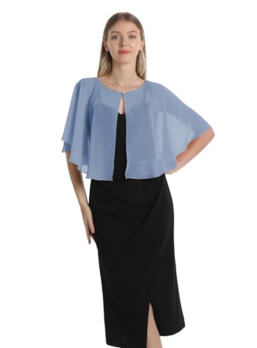 Chiffon Capelet Soft capes Shawls and Wraps for Evening Dress Wedding Cape 1920s shawl accessories for women - color: Dusty Blue