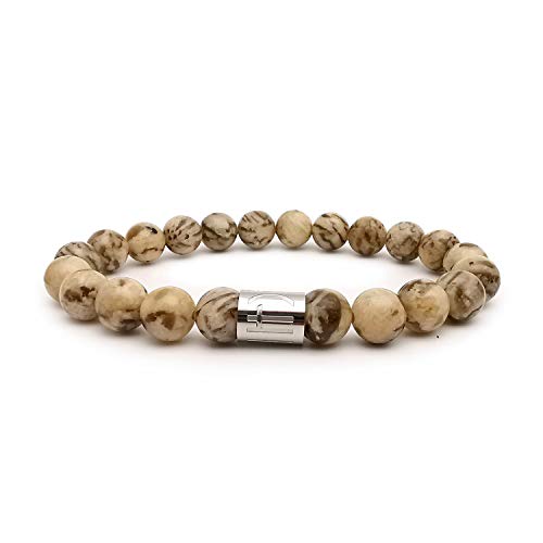 Morchic 8mm Genuine Gemstone Stretch Bracelet for Women Men Unisex, Natural Energy Crystal Stone Beads, Classic Simple Design Cuff Birthday Gift 7.5 Inch - color: Feldspar
