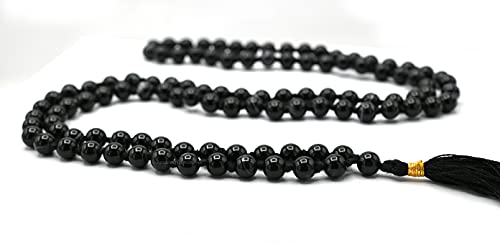 Amazing Gemstone Japa Mala 108 Prayer Beads Necklace and Wrist Mala Bracelet for Meditation - color: Black Banded Agate, size: Hand Knotted
