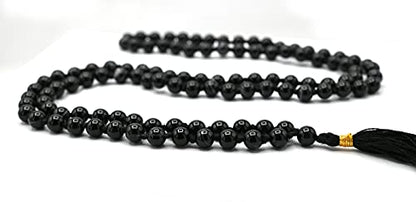 Amazing Gemstone Japa Mala 108 Prayer Beads Necklace and Wrist Mala Bracelet for Meditation - color: Black Banded Agate, size: Hand Knotted