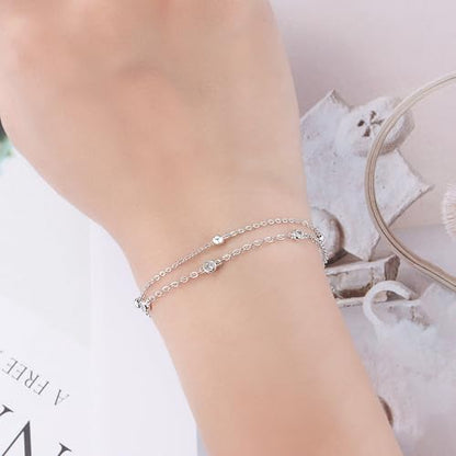 925 Sterling Silver Bracelet for Women,Silver Bracelet Chain Presents for Sister Daughter and Friend, Women's Jewelry for the Daily Occasion - color: Silvery | Simple Double Layer Chain