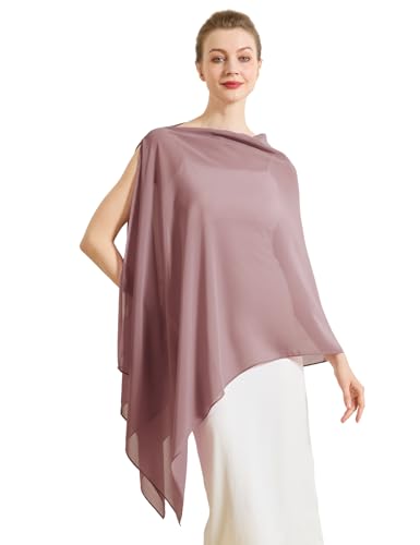 Chiffon Cape Shawl Wrap Scarf 3 Ways to Wear Elegant Sheer Capelet for Evening Dresses Weddings Parties - color: Cinnamon Rose