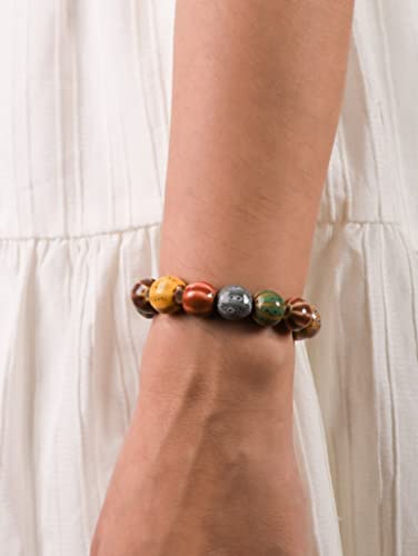 MINACHI Boho Hippie Colorful Ceramic Beads Strand Stretch Bracelet, Bohemian Summer Beach Jewelry Gift for Women - color: S04