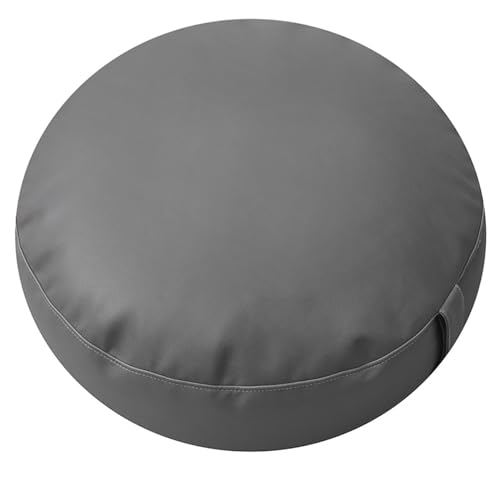 Meditation Floor Pillow with Handle, Round PU Leather Floor Pillows Seat Cushion for Adults, 5.9" Thick Solid Yoga Meditation Cushion for Balcony Tatami Living Room,Grey2,15.7"